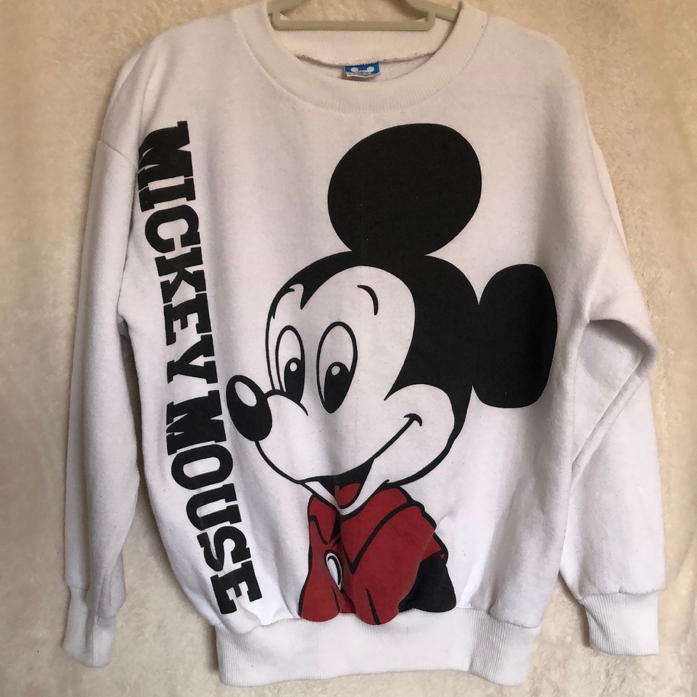 Vintage Disney Mickey Mouse Front Back Graphic White Sweatshirt USA Medium